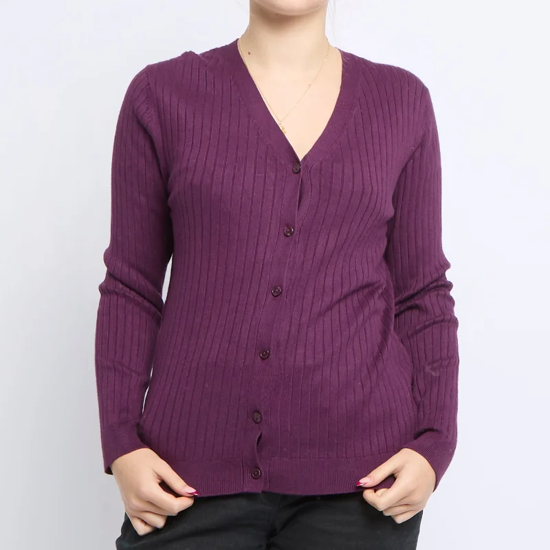 Ribbed V-Neck Cardigan - UK 12 Asymmetrical,ymmetric Pencil Cardigan