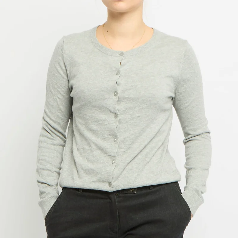 Round Neck Cardigan - UK 10 Herringbone Houndstooth Plaid