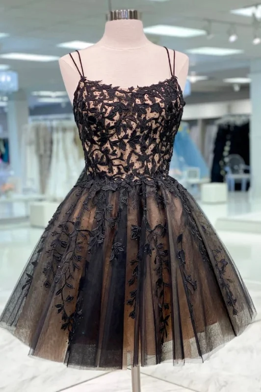 Black Lace Short Prom Dress, Cute A-Line Homecoming Party Dress Shift Classic Vintage