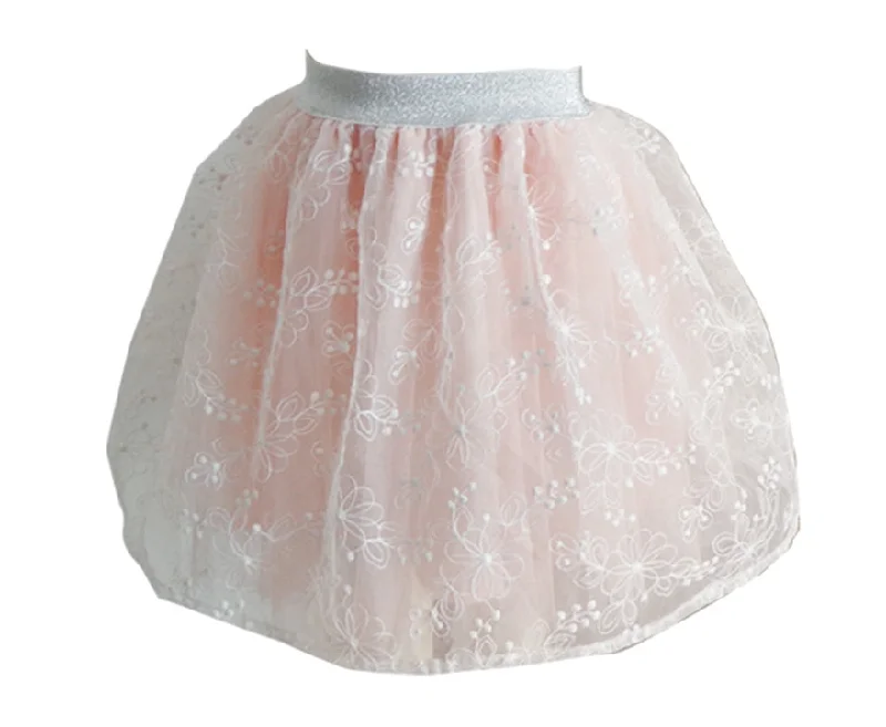 Little Girls Embroidered Overlay Skirt floral skirt print