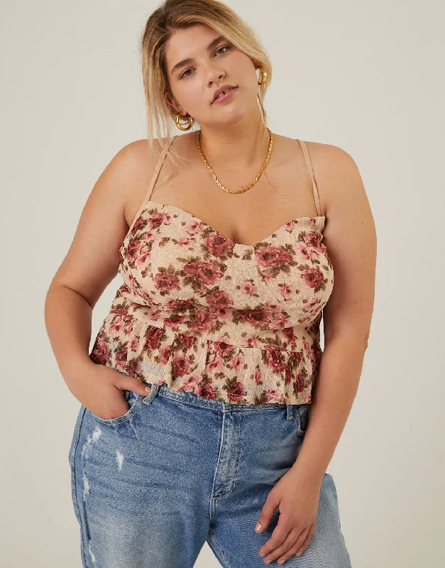Plus Size Floral Bustier Cropped Tank strapless tank top