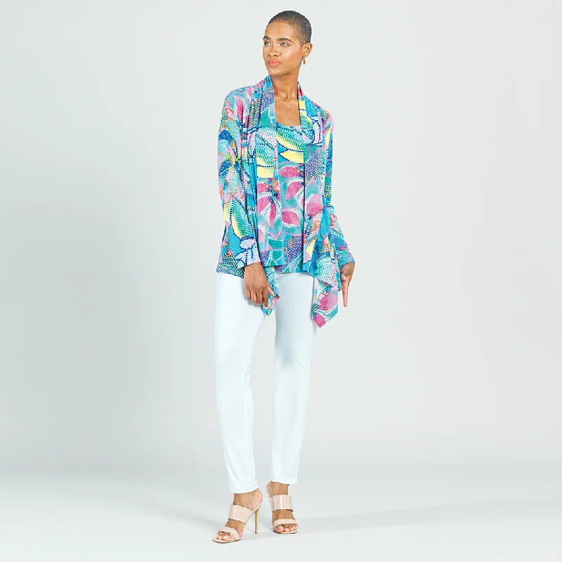 Blue Mosaic Petal Draped Tunic Cardigan & Tank Twinset Asymmetrical,ymmetric Pencil Cardigan