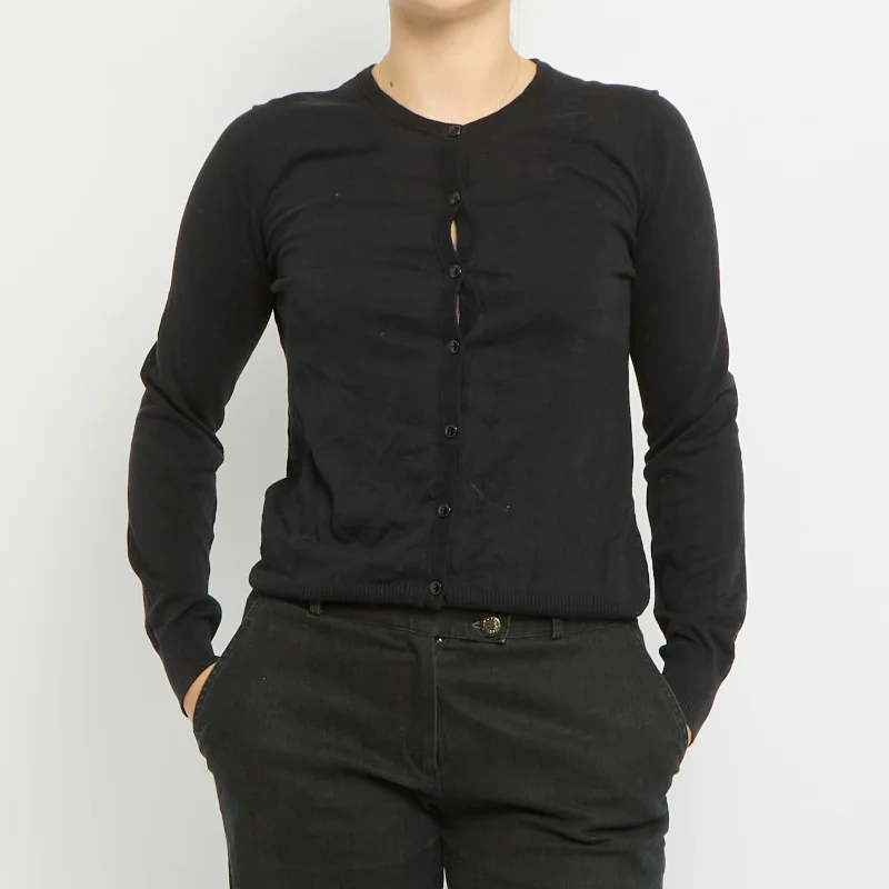 Round Neck Knitted Cardigan - UK 12 Toggled Drawstring Belted