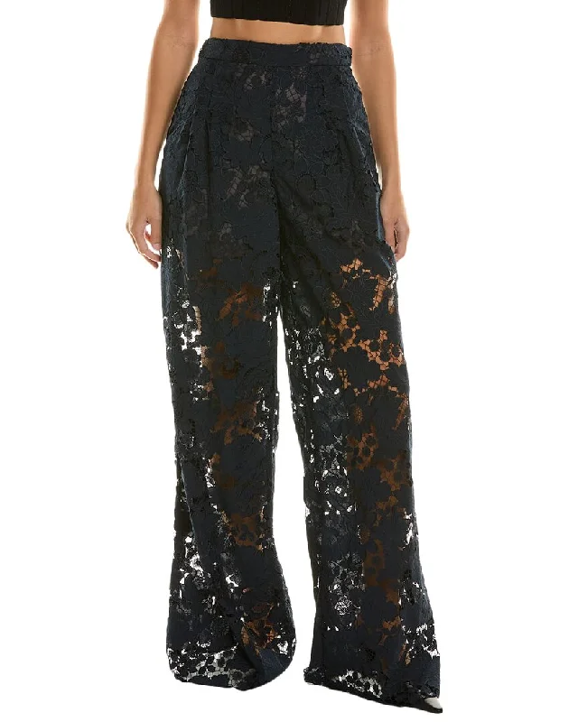 Oscar de la Renta Botanical Silk-Lined Wide Leg Pant Modern Bootcut Pants
