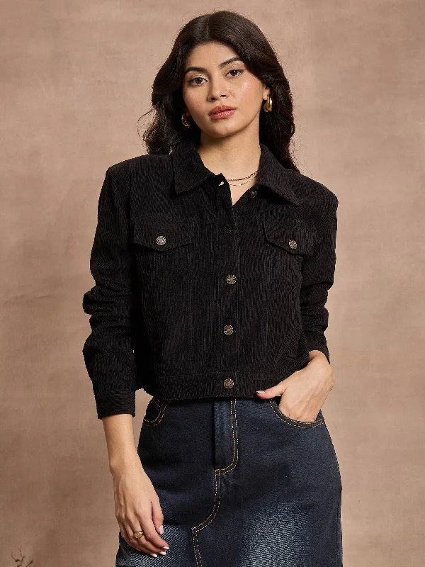 Women Black Courduroy Full Sleeve Jacket Chenille Jacket Brocade Jacket Lace Jacket