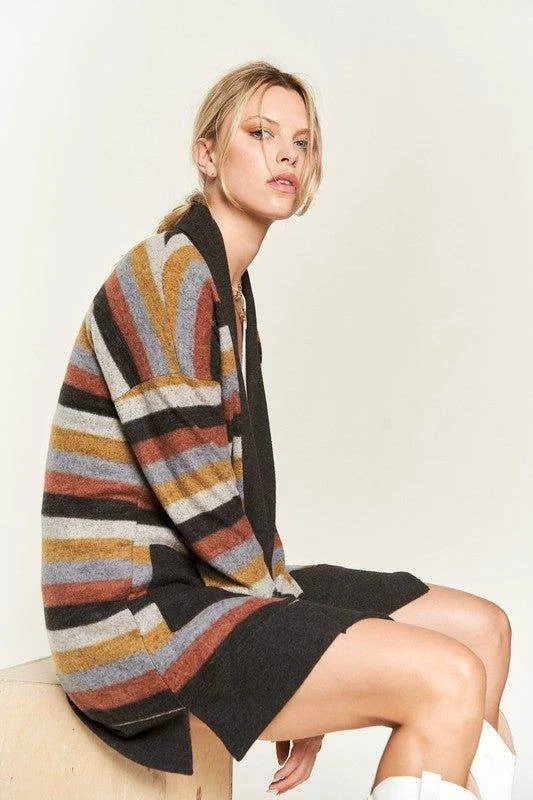 Jade By Jane Multi Color Stripe Cardigan Hooded Cardigan Collared Cardigan Shawl Collar