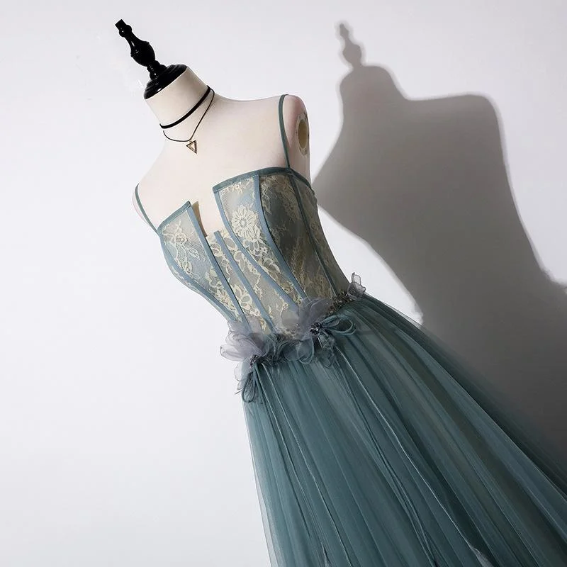 Lovely Green Tulle Lace Top Long Strapless Handmade Prom Dress,Tulle Evening Dress Party Dress Tunics Bestseller popular