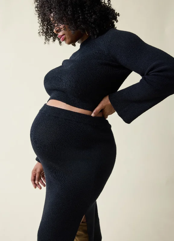 The Mix + Mingle Black Maternity Midi Skirt Set corduroy skirt textured