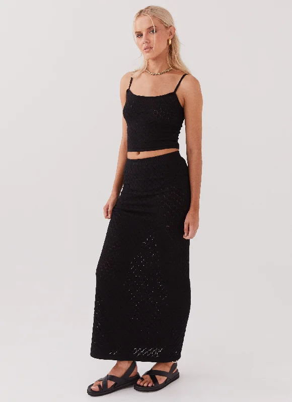 Macy Knit Maxi Skirt - Black cashmere skirt rich