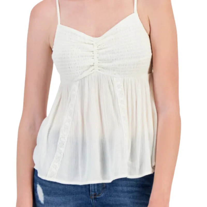 HIPPIE ROSE - Smocked Crochet-Trim Tank Top athletic tank top