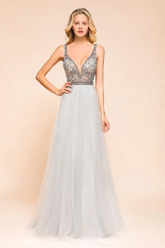 Sparkly V-Neck Aline Evening Dress Floor Length Sleeveless Wedding Party Dress Tunics Top rated
