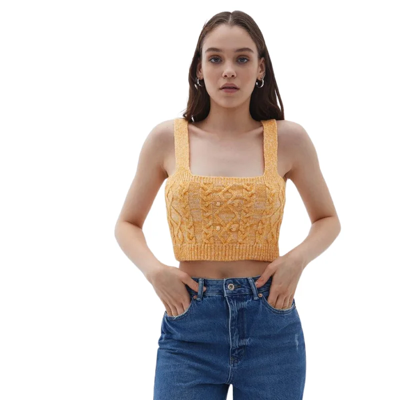 OXXO -  Knit Detailed Crop Tank Top beige tank top