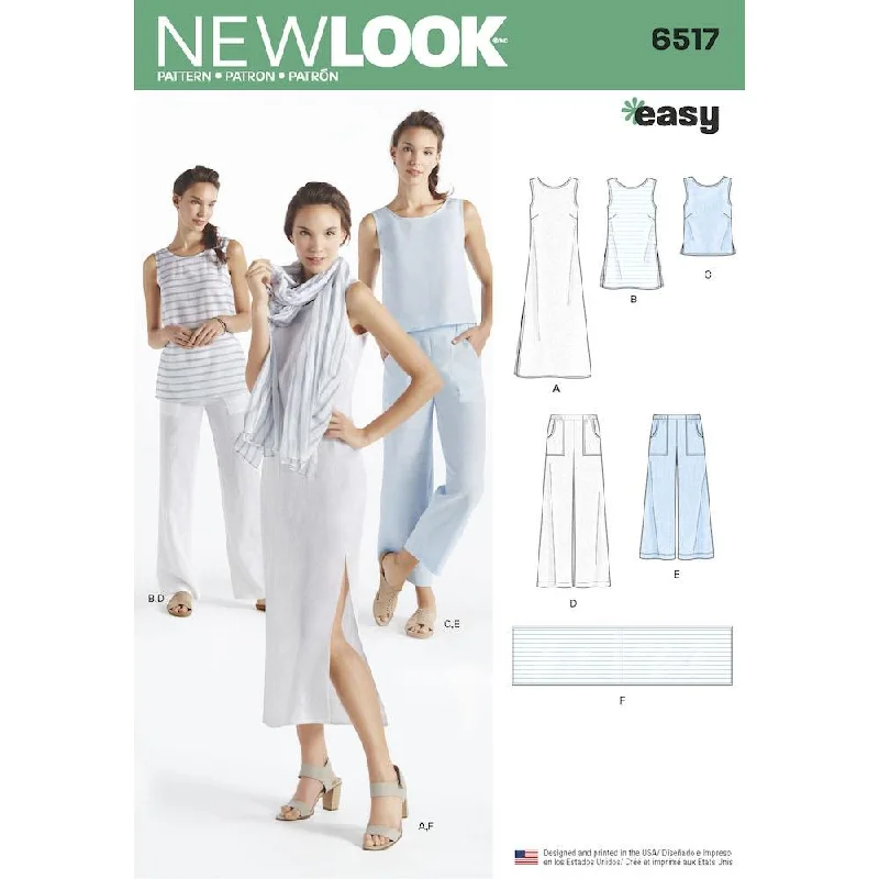 Newlook Pattern 6517 Women’s Dress, Tunic, Top, Pants, and Scarf Trendy Printed Leggings