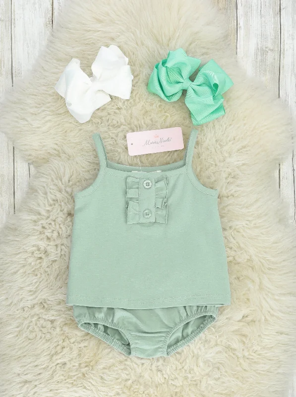 Mint Cotton Ruffle Tank & Bloomers Set bronze tank top