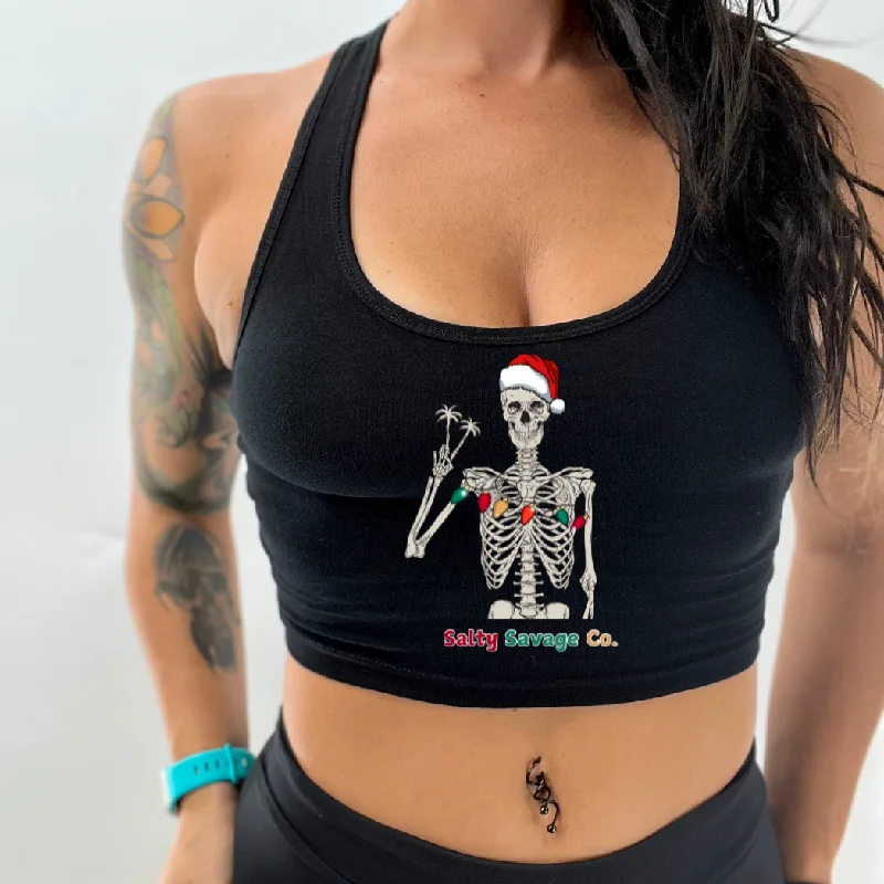Ladies "Holiday Peace Skeleton" Racerback Crop Tank athletic tank top
