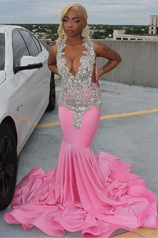 Elegant Pink Mermaid Court Train Prom Party Dresses wth Silver Beads empire Waist empire Elegant Pink Mermaid Court Train Prom Party Dresses wth Silver Beads empire Waist empire
