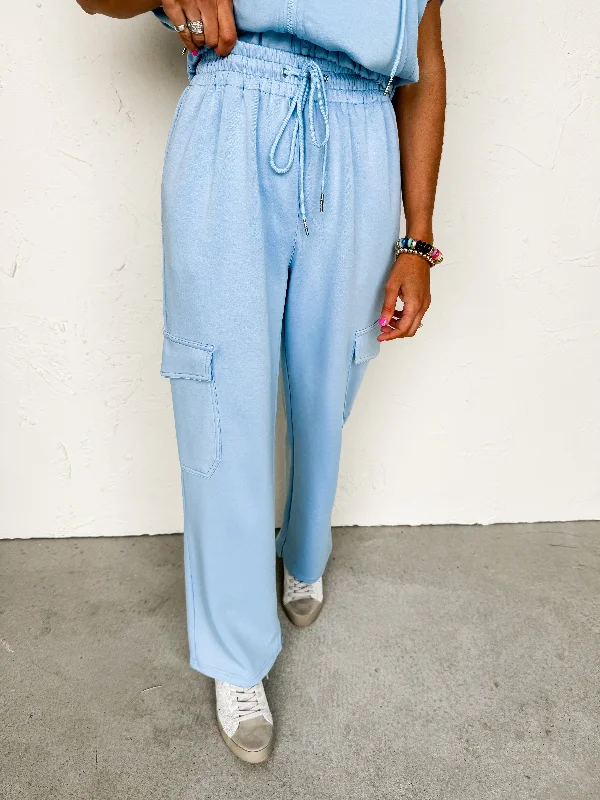 Daily Basis Cargo Pants-Soft Blue Comfy High-Waist Jeans