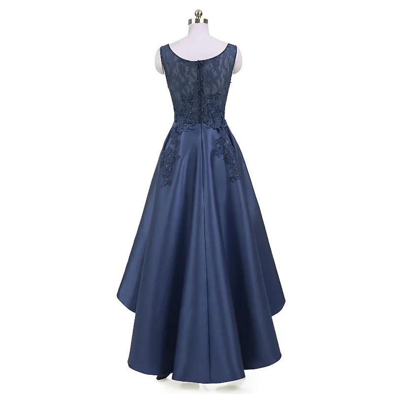 New Arrive Long Formal Prom Dress, Navy Blue Lace Beaded Wedding Party Dresses, High Low Bridesmaid Gowns Formal Tunics Short Trendy
