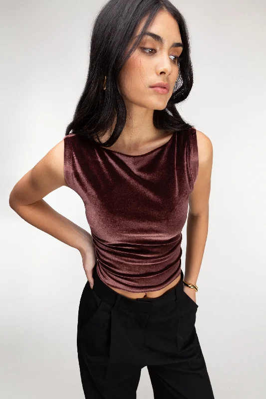 VELVET SLEEVELESS TANK TOP navy tank top