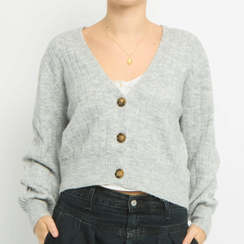 Low Cut Cropped Knitted Cardigan- UK 12 Chenille Fabric Brocade Fabric Lace Fabric