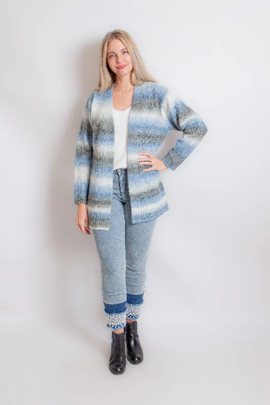 Multi Blue Open Front Cardigan Machine Wash Dry Clean Hand Wash