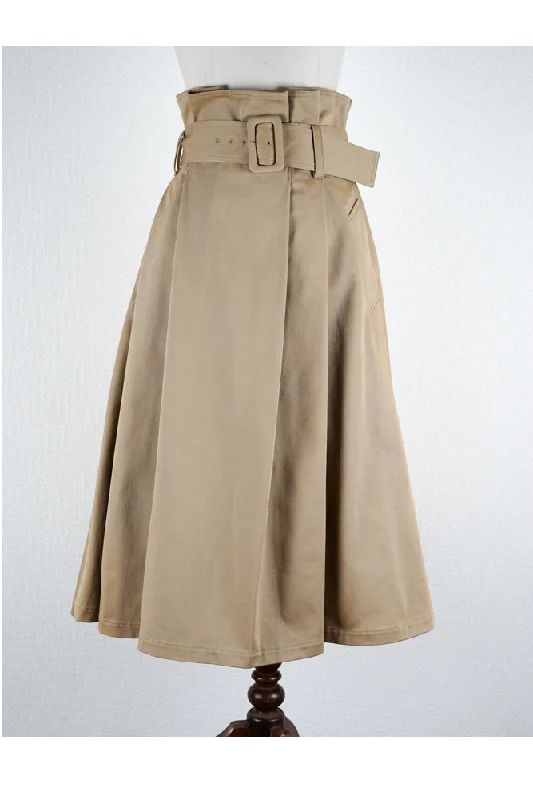 High Waist Belt Skirt (Beige) floral skirt print