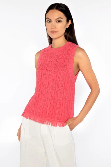 Kinross Cashmere Textured Fringe Tank fitness tank top