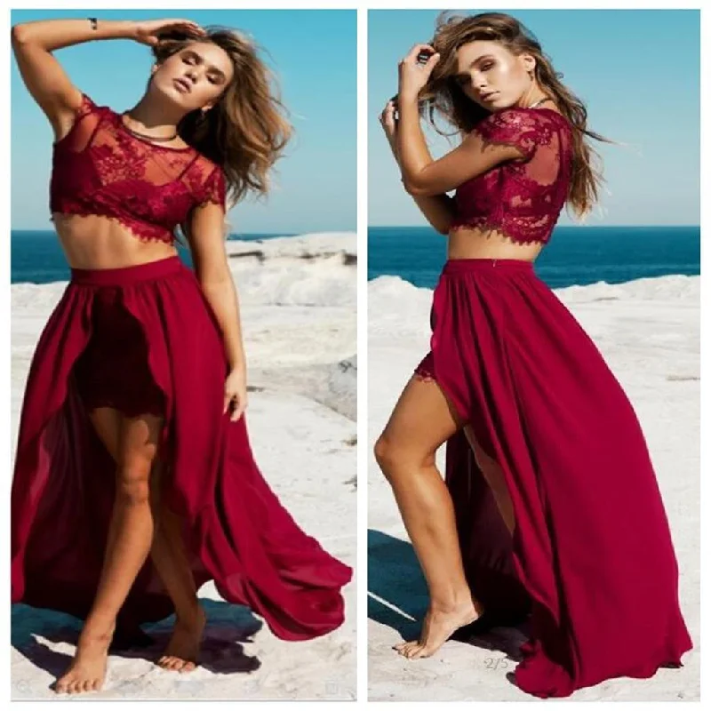 Burgundy Prom Dress,Sexy Slit Prom Dress,Two-piece Party Dress ,Cheap Prom Dress,Wedding Dresses ,Evening dresses, Prom Dresses,Long Prom Dress ,Prom Dresses Online,PD0091 Tunics Stylish elegant