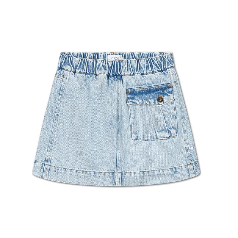 Pocket Skirt in Light Blue Denim by Repose AMS lace skirt intricate