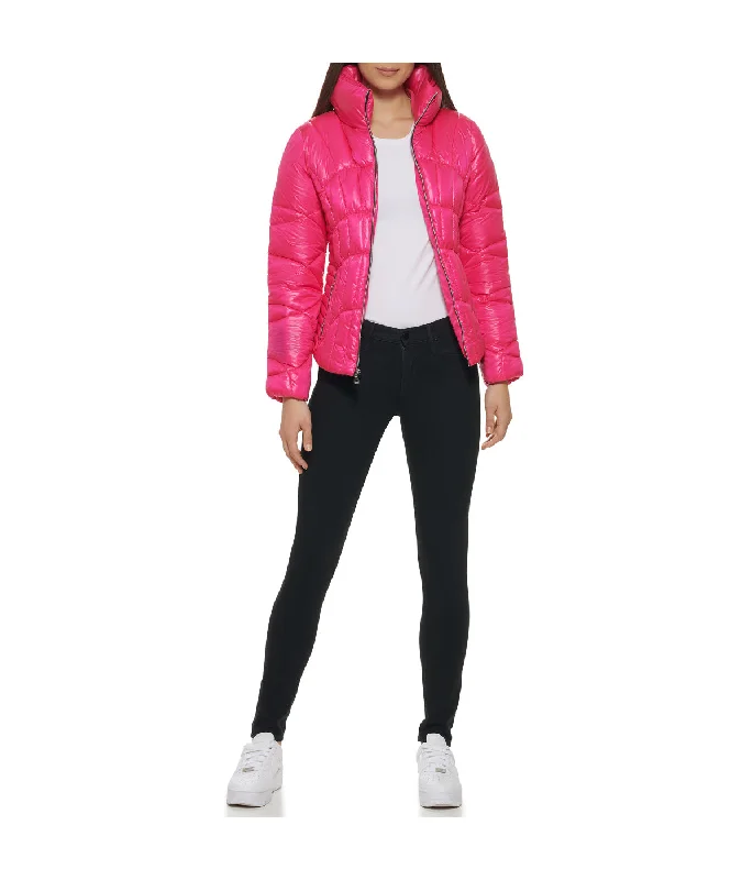 Quilted Puffer Jacket Hot Pink Nylon Jacket Polyester Jacket Spandex Jacket