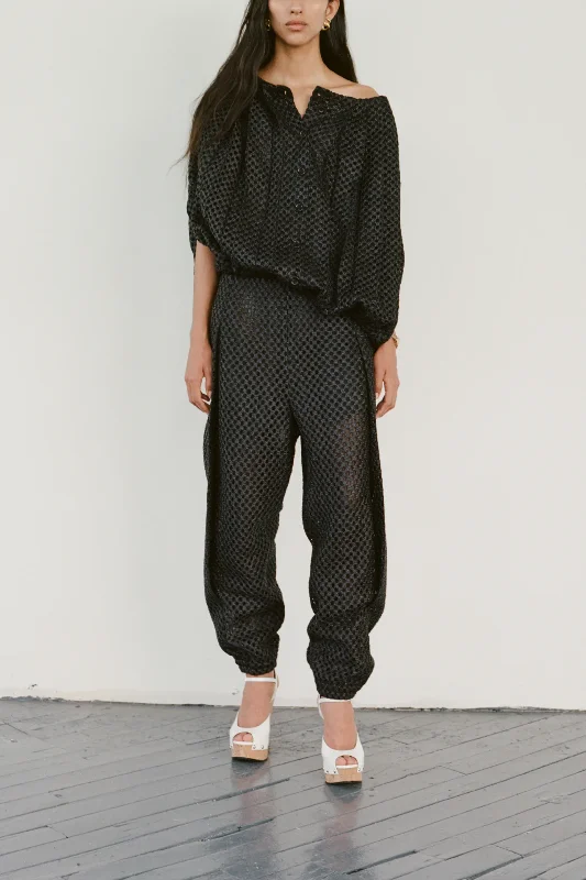 Raffia Mesh Cocoon Pants Comfortable Wide-Leg Pants