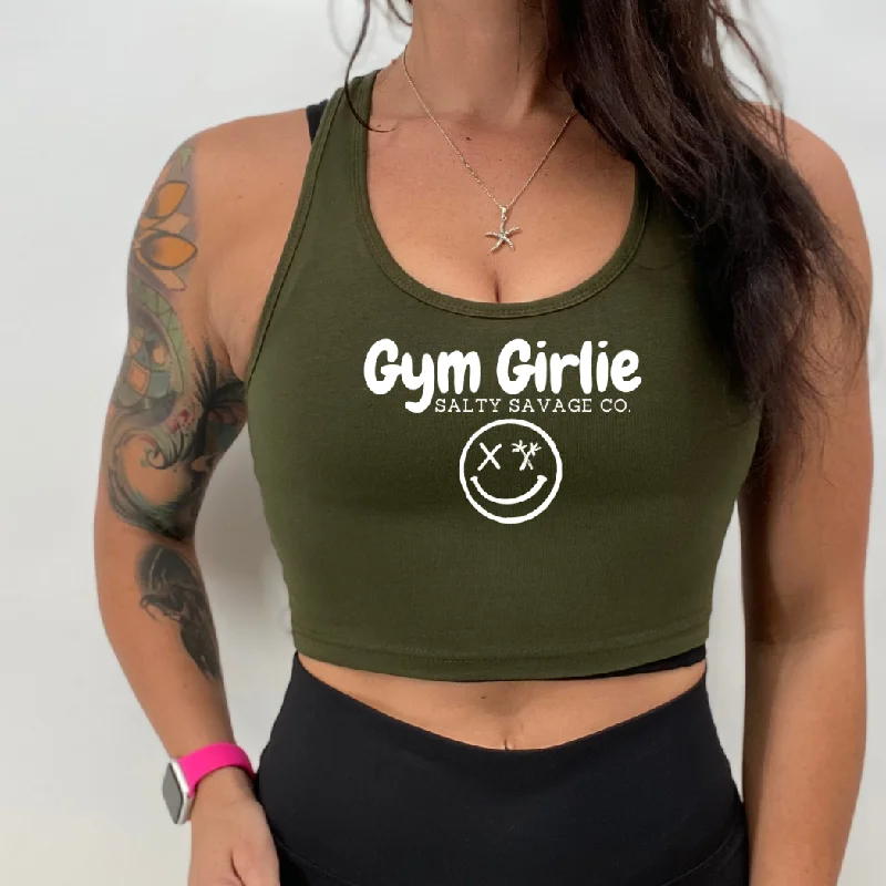 Ladies "Gym Girlie" Racerback Crop Tank metallic tank top