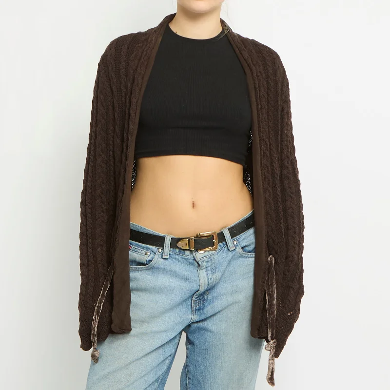 Ralph Lauren Cable Knit Crochet Cardigan - UK 12 Seamless Knitted Crochet