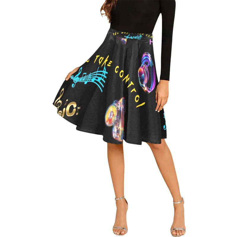 “Let the Music Take Control” Women's Pleated Midi Skirt breathable skirt fabric