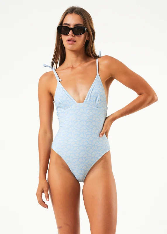 AFENDS Womens Underworld - Tie One Piece Swimsuit - Powder Blue Retro-Inspired Bikini Set