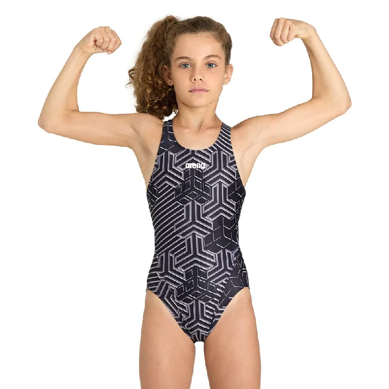 Arena Girl's Kikko Swim Tech Back Swimsuit - Black/Multi Comfortable Swim Shorts
