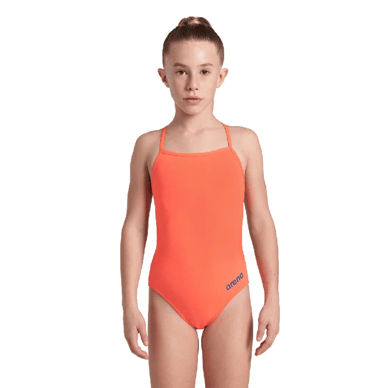 Arena Girls Team Swimsuit Challenge Solid - Bright Coral Halter Top Bikini