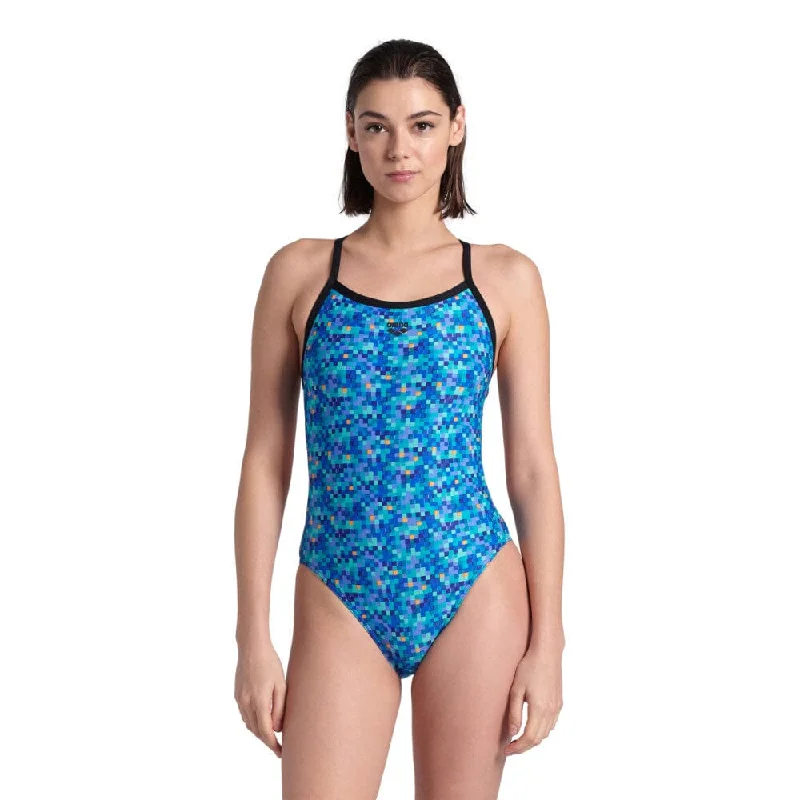 Arena Pool Tiles Lightdrop Back Womens Swimsuit - Black/Blue Multi Quick-Dry Swimsuit