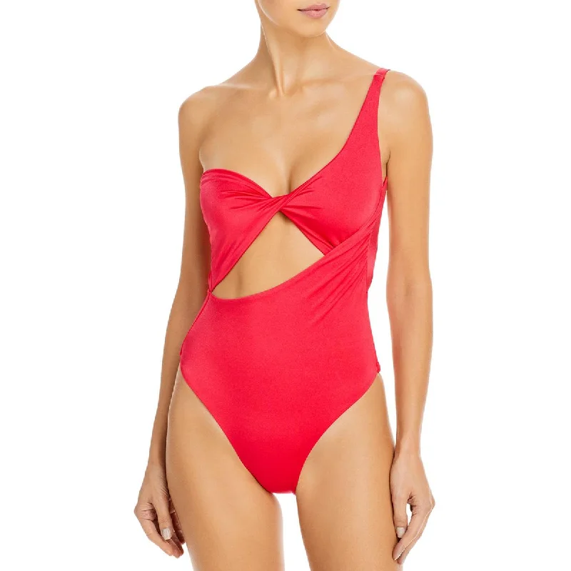 Baobab Womens Shimmer Asymmetrical One-Piece Swimsuit Ruffled Swimsuit Top
