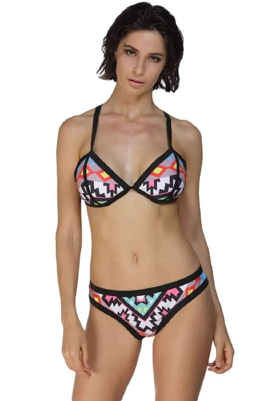 Beach Gypsy Scuba Triangular Bikini Swimsuit Mesh Panel Swimwear