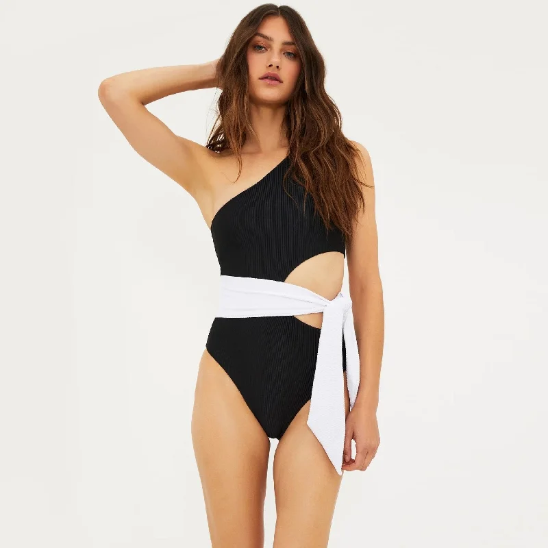 Beach Riot Carli One Piece Swimsuit - Black & White Shiny One-Piece Swimsuit