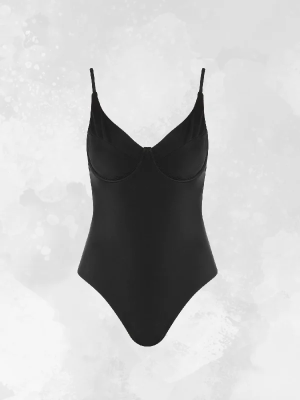 Underwire One Piece Swimsuit - Black Sexy Two-Piece Set