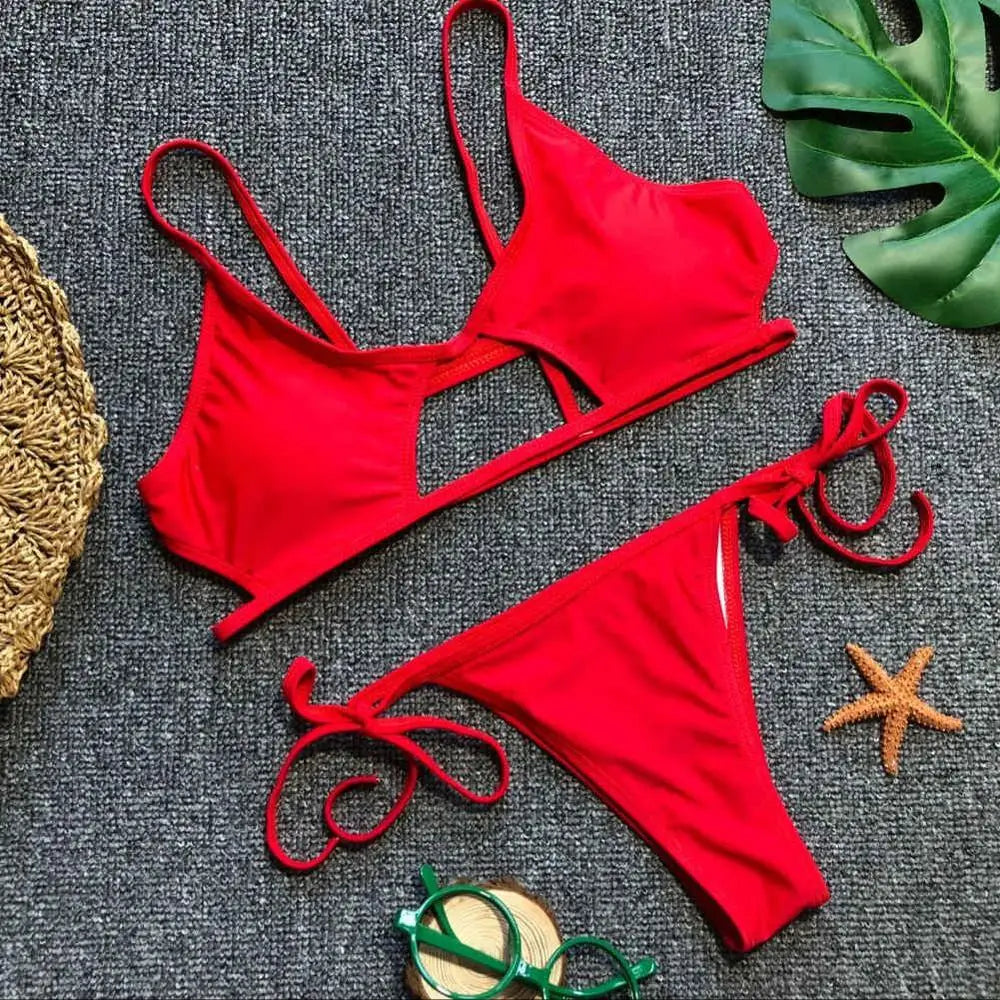 Bikini Red Black Monokini Swimming Suit For Women Elegant Ruffled Bikini