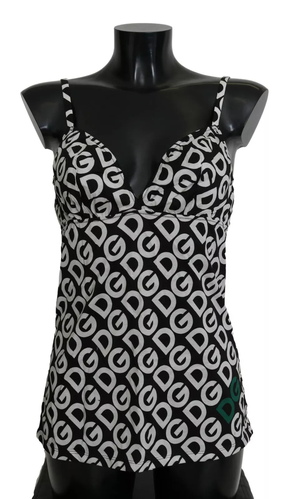 Dolce & Gabbana Black DG Mania Print Sleeveless Swimwear Mesh Swimsuit Top