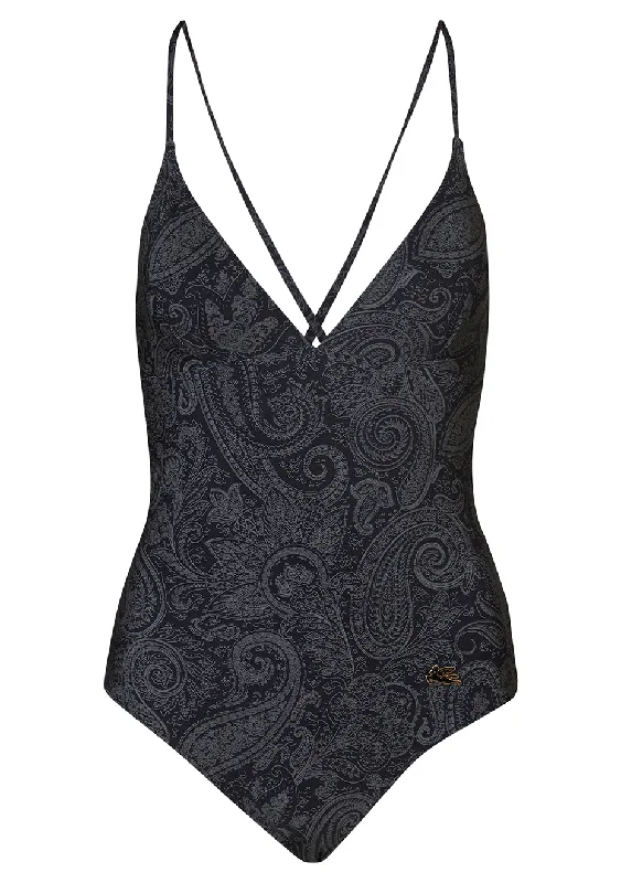 Black Paisley Triangle Swimsuit Plus-Size Bikini Set