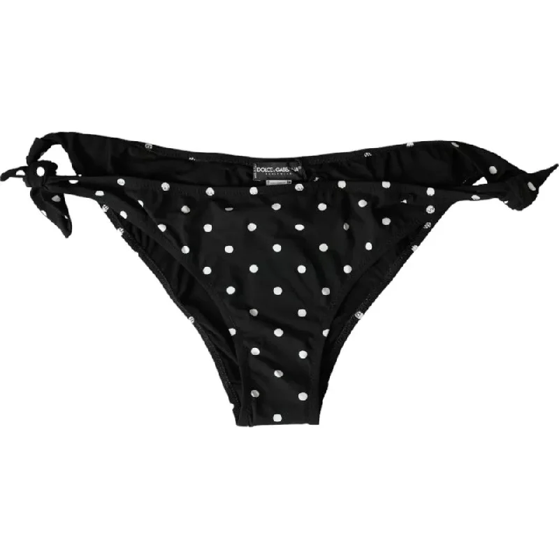 Dolce & Gabbana Black Polka Dot Swimwear Beachwear Bottom Bikini Swim Dress with Belt