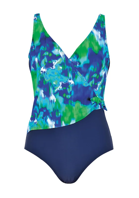 Naturana Wrap Panel Control Swimsuit, Blue Bold Color Swimsuit