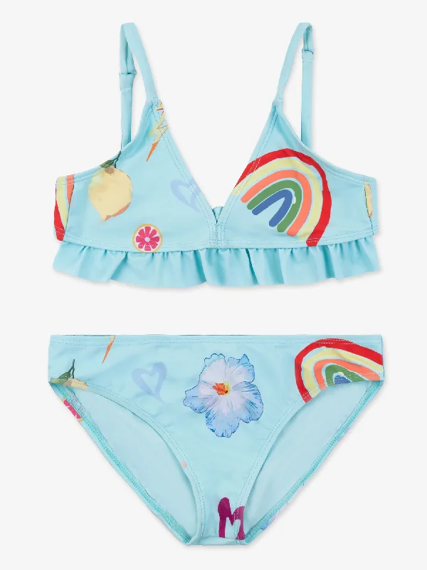 Elouise Rainbow Print Bikini Swimsuit Ruffled Swimsuit Top