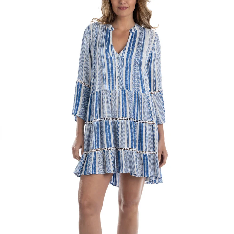 Dotti Swimwear White and Blue Santorini Dress Cover Up 85180 Ruched Swimwear Set