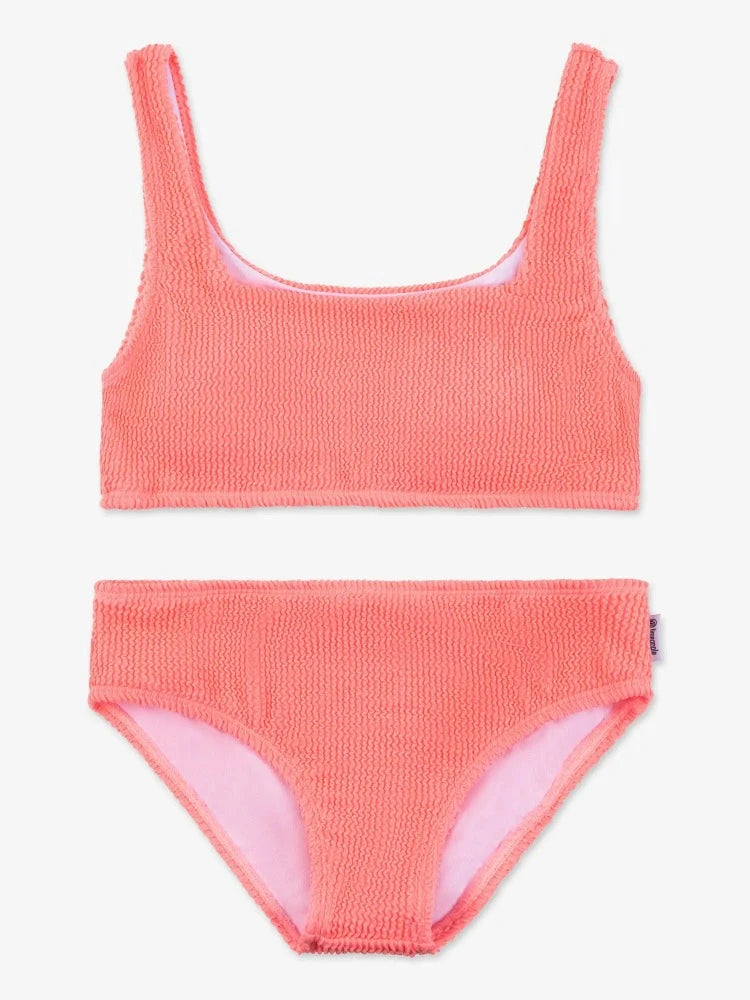 Crinkle Bikini Swimsuit - Coral Ruched Swimwear Set